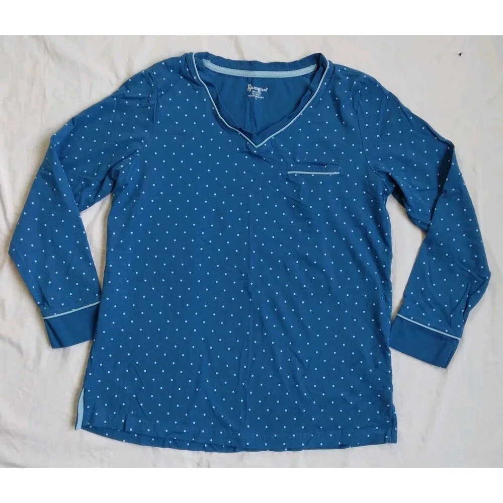 Pajamagram Set Blue Polka Dots Long Sleeve PJs 100% Cotton Women's Size Large